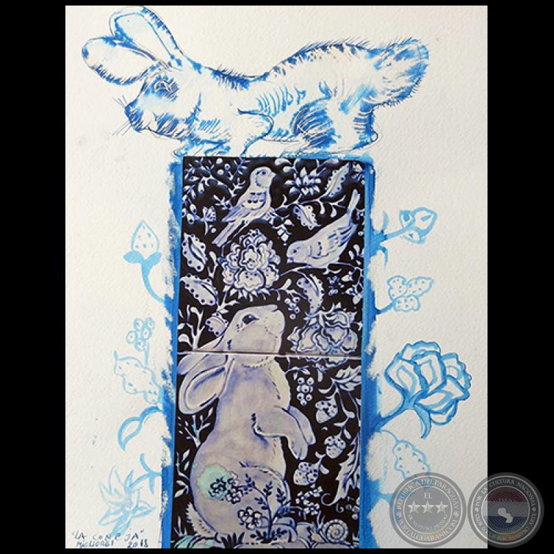 La Coneja - Serie AZUL dibujo sobre papel de Ricardo Migliorisi - Año: 2018